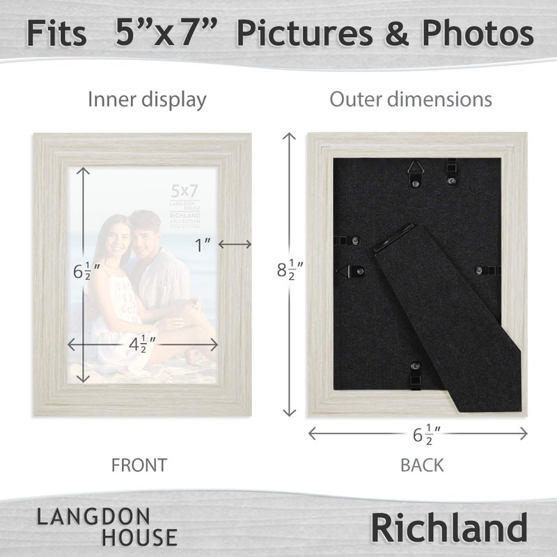 Langdon House 5x7 Picture Frames (Almond White, 6 Pack) Woodgrain Style, Wall Mount or Table Top, Richland Collection - Image 2